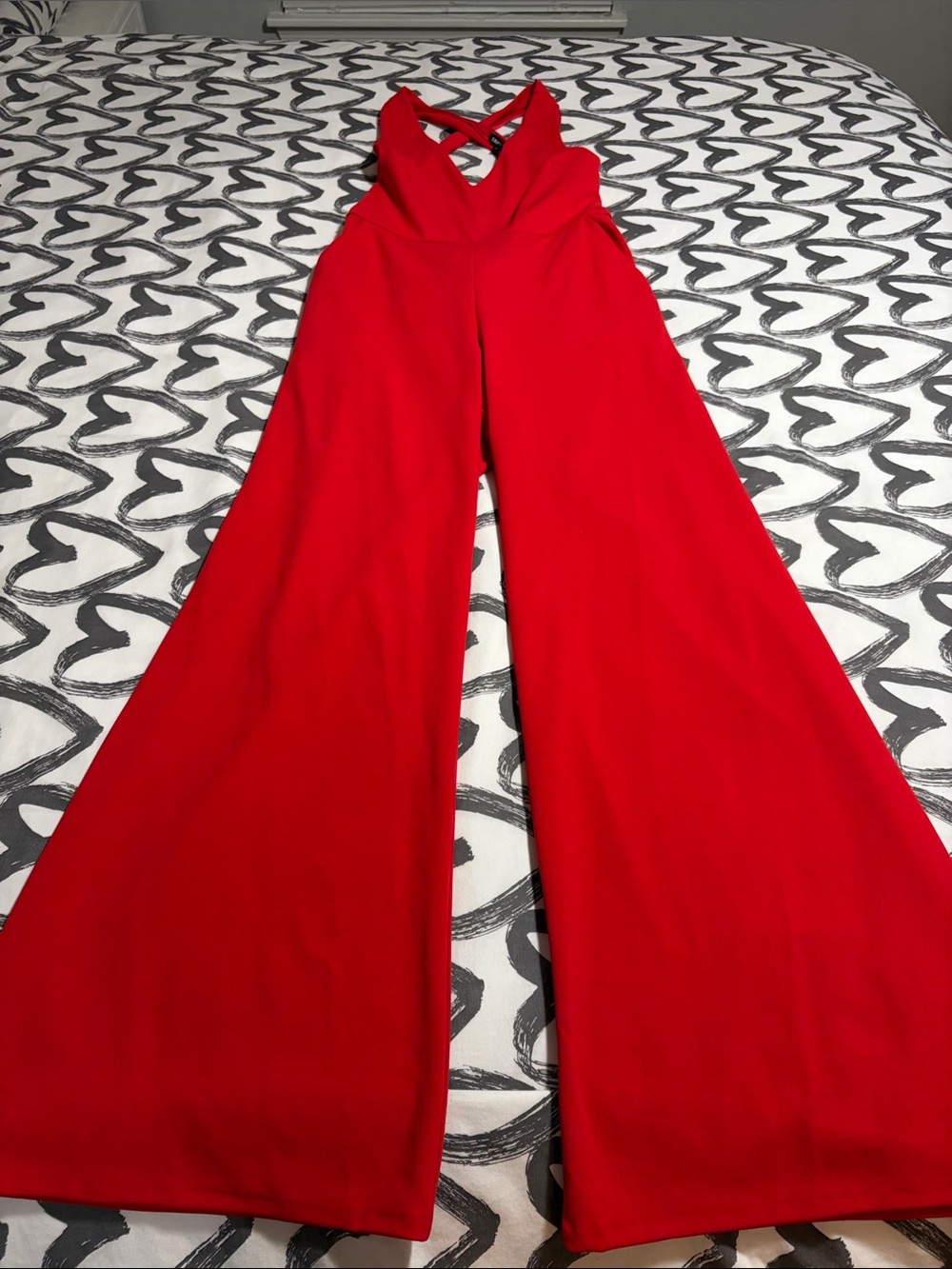 Express Red Wide-Leg Jumpsuit with Crisscross Back